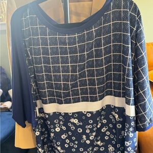 NWT Marina Rinaldi Navy Mixed-Print and Fabric Tunic